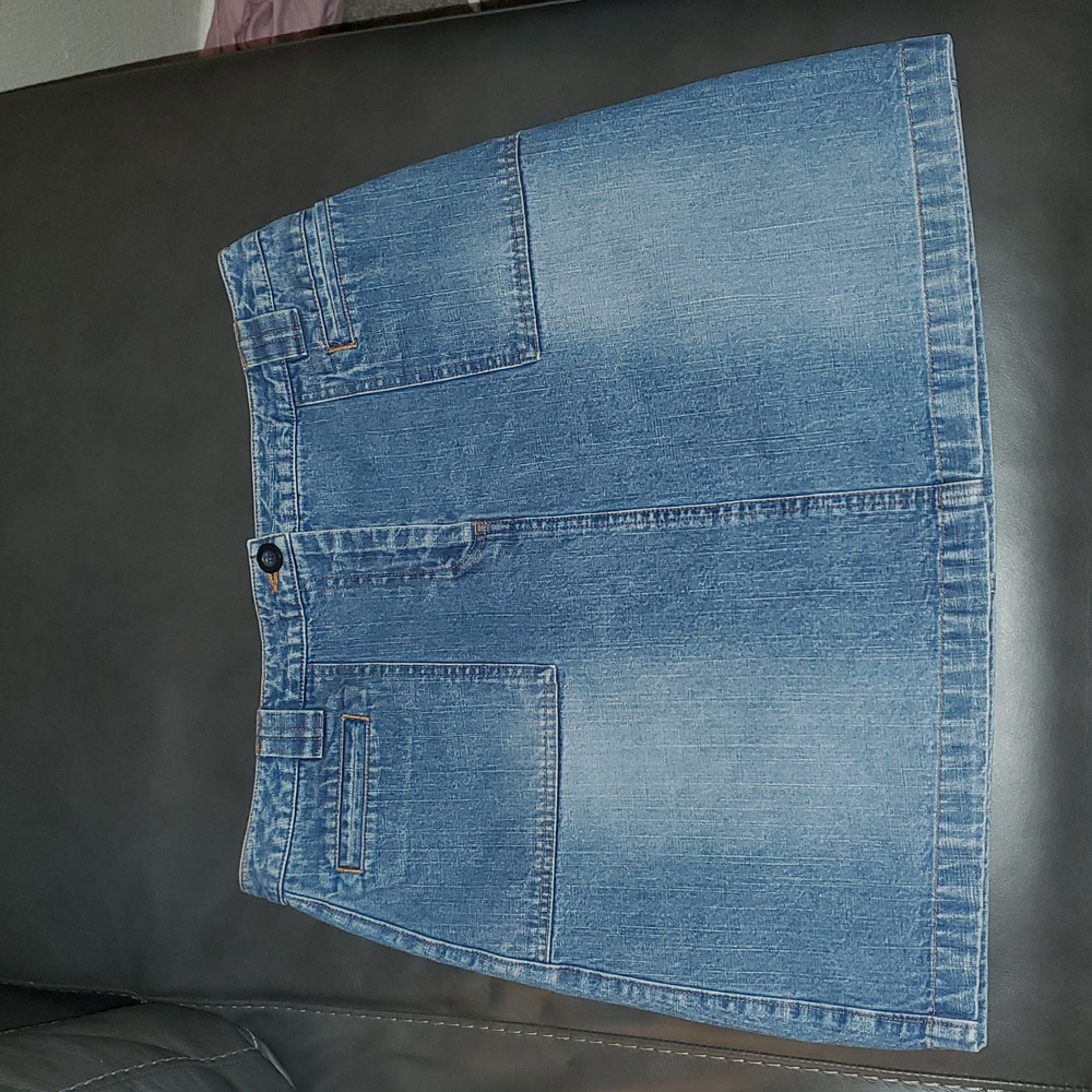 VINTAGE Y2K 90'S GH BASS & CO LOW RISE JEAN SKIRT LIGHT WASH 100% Cotton size 14